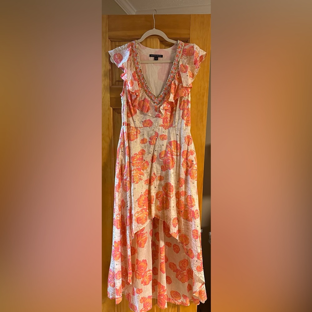 Boston Proper embellished hi low floral dress